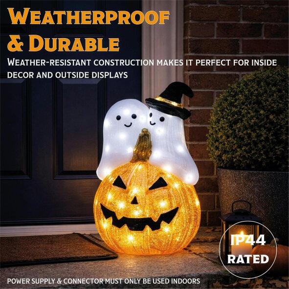 Scotts of Stow Fxlab White LED Pumpkin and Ghost Outdoor Halloween Decoration with Timer