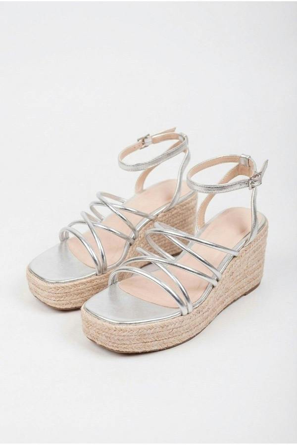 Olivia Womens Strappy Espadrille Platform Sandals - Silver