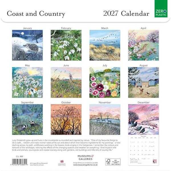 Lucy Grossmith, Coast and Country Calendar 2027, Wall Calendars, Month To View, Art, Gift