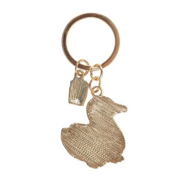 Gold-tone textured snack charm keyring with ring and small hanging tag