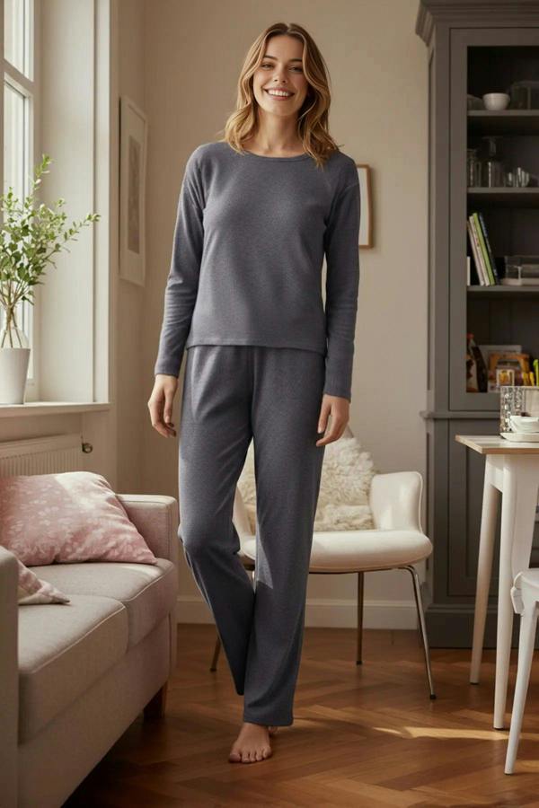 WOVCOR 2-Piece Ribbed Long-Sleeve Pajama Set