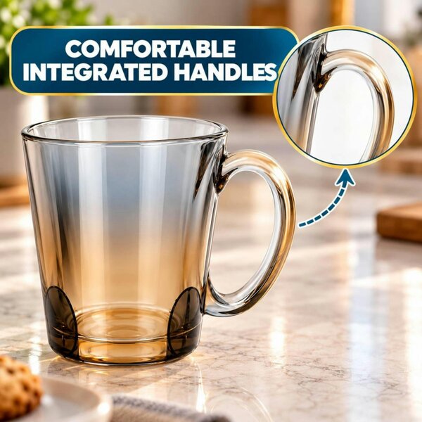 Dyzi 6 Piece 300ml Clear Glass Mug Set Tea Coffee Cups with Handles
