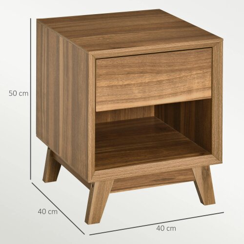 Wyld Haus Novafa Walnut Brown Bedside Table With Drawer And Shelf Storage