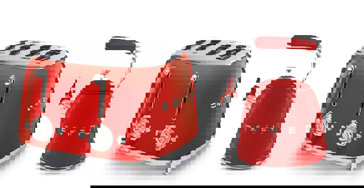 Smeg WKF01 Whistling Stovetop Kettle & TSF03 4-Slice Toaster Bundle