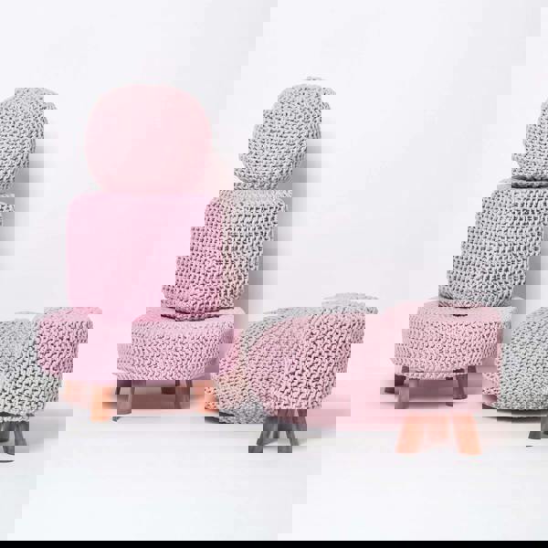 HOMESCAPES Large Round Cotton Knitted Footstool on Legs