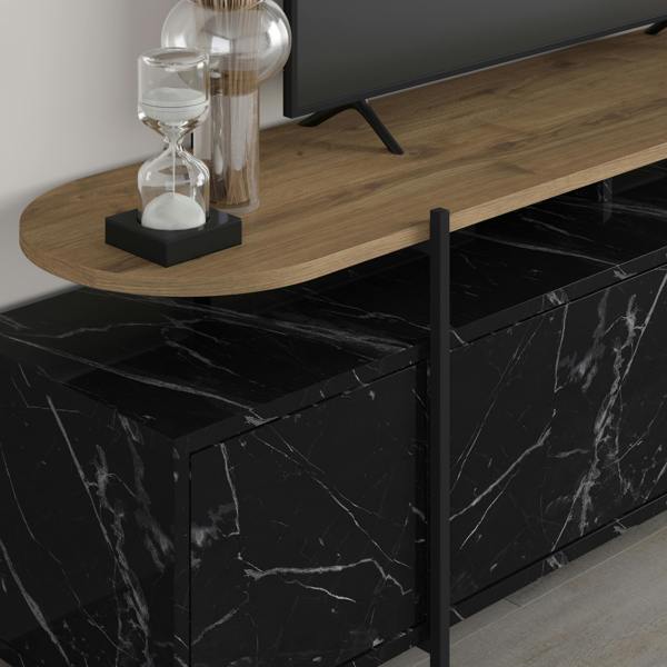 Decortie Hanley Modern TV Unit Multimedia Centre Marble Effect Oak Effect With Storage TV Cabinet 160cm