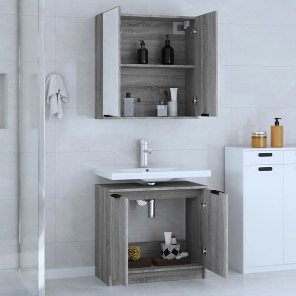 Berkfield 2 Piece Bathroom Cabinet Set Grey Sonoma Engineered Wood