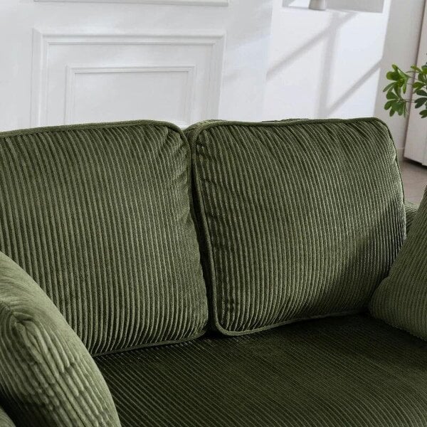 2 Seater Sofa, 140 cm Loveseat Sofa with Spring Cushions, Metal Legs, 2 Pillows, Dark Green