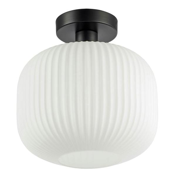 Matte Black Bathroom Ceiling Light with Opal Ribbed Glass Shade Image 5