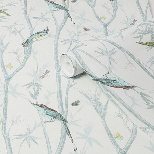 Next Chinoiserie Bird Trail Wallpaper | Duck Egg