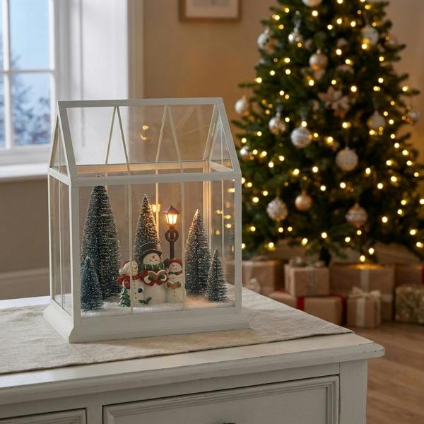 Garden Greatness Festive LED Snowman Scene Lantern