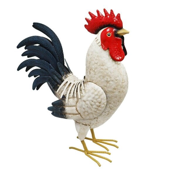 EDH Door Hardware Metal White Cockerel (44cm x 16cm x 36cm) – Handcrafted Rustic Rooster Garden Ornament Farmyard Statue