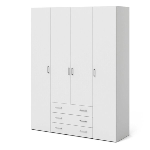 Wyld Haus Munich White Wooden Wardrobe 4 Doors 3 Drawers 3 Shelves