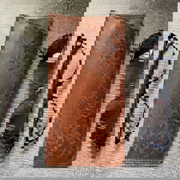 Mala Leather Wild Bloom Floral Classic Tan Leather Glasses Case