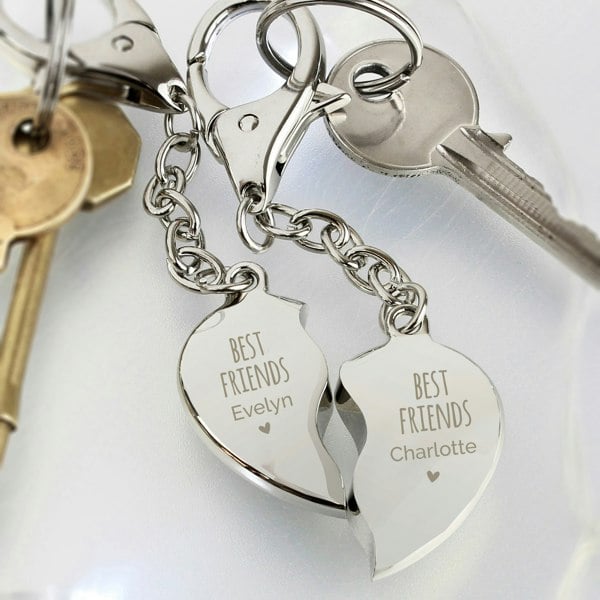 Personalised Memento Company Personalised Best Friends Two Hearts Keyring