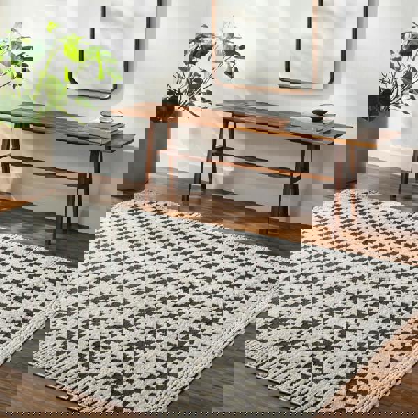 Livabliss Freud-Modern Ivory Black High Pile Checkered Rug