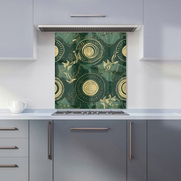 Warren Reed - Designer Abstract Green Gold Moon Pattern Kitchen Splashback