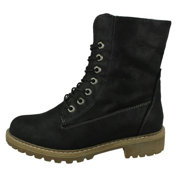 Spot On Ladies Spot On Mid Heel Lace Up Fleece Lined Calf Boots F51217