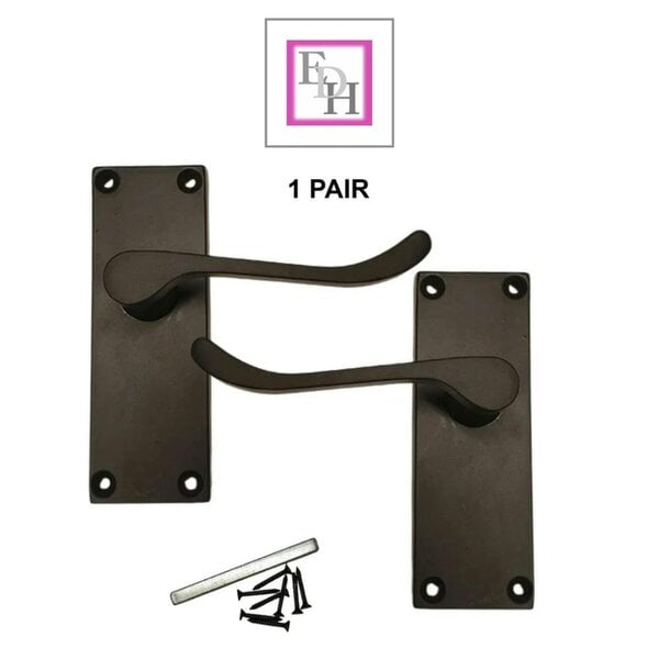 EDH Door Hardware Matt Black Victorian Scroll Door Handles on Backplate – 118mm x 42mm + Tubular Latch