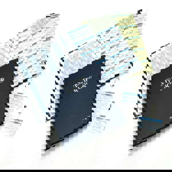 Durable PU Leather GDPR Visitor Book | 300 Name Badges & Security Sheet | Blue