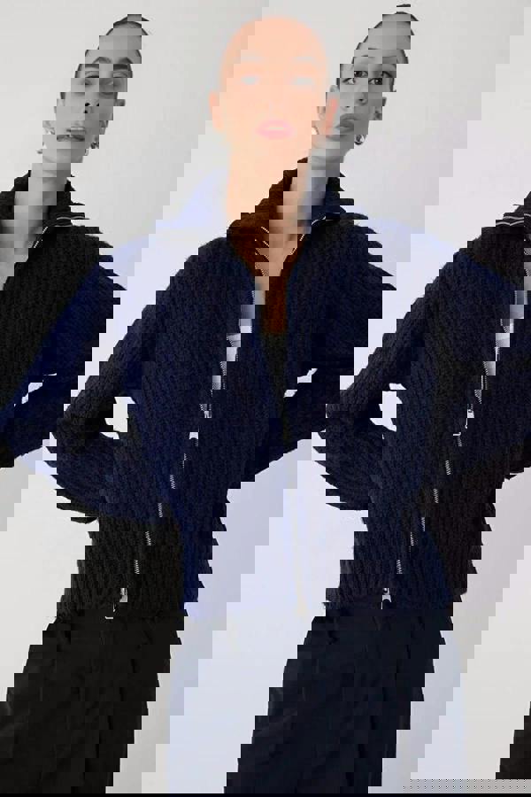 WOVCOR Soft-Textured Oversize Knit Cardigan with Zipper Detail