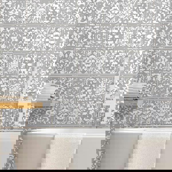 WT1556Y - Two Tone Grey Color Tile STicker - 24 pcs