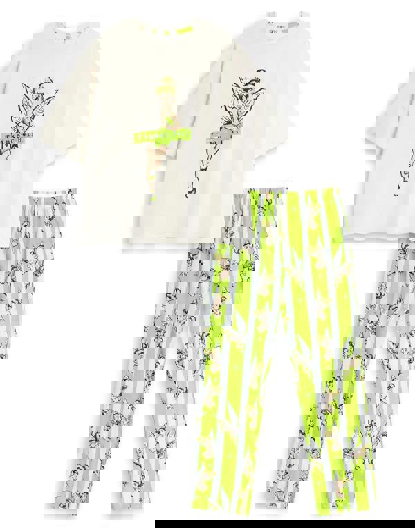 Disney Womens White Tinkerbell Short Sleeve Long Leg Pyjama Set