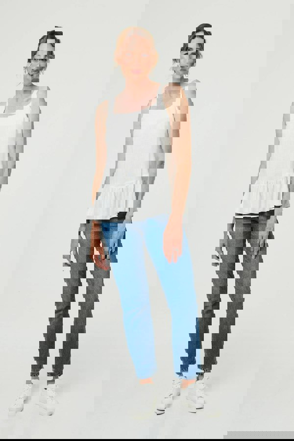 White | Frill Hem Sleeveless Wide Strap Top
