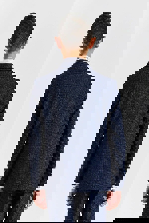 Paul Andrew Regent - Boys Navy Blue 3 Piece Prince Of Wales Checked Suit