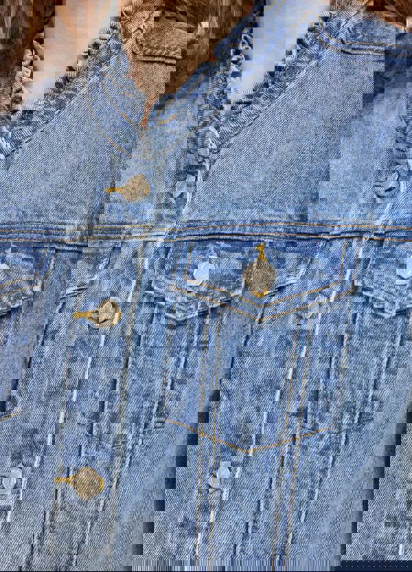 Mudflower Ruffle Neck Denim Jacket