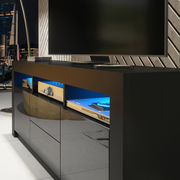 Mex Furniture Spacious 160cm TV Unit & Cabinet with Black High Gloss Doors