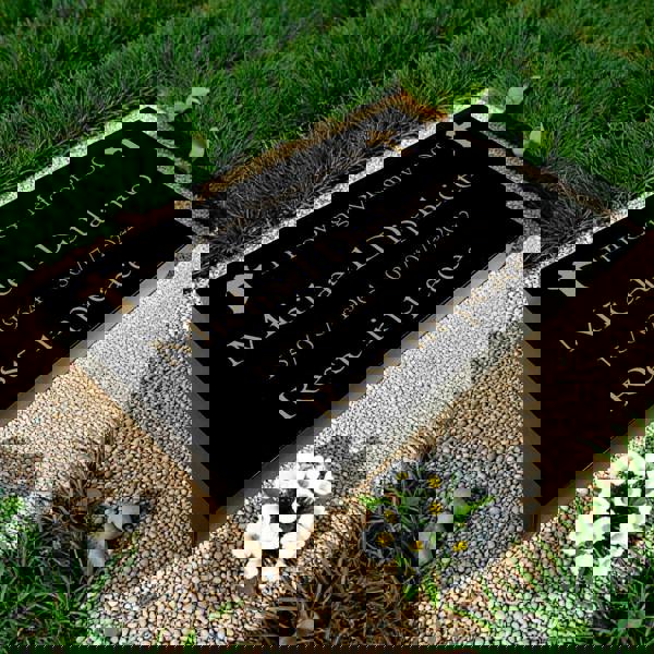 Memorials Direct Granite Memorial Tablet with Cross Design, Free Personalised Gold Engraving, Polished Black Granite