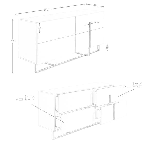 Angel Cerdá White Wood and Chromed Steel Sideboard 3052