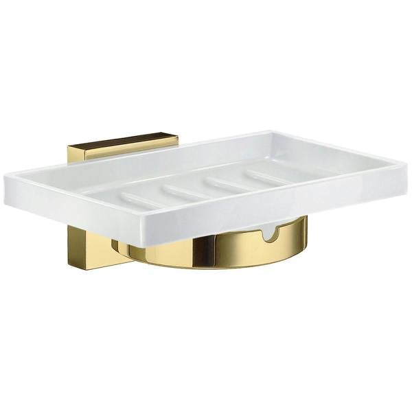 Polished brass and porcelain soap dish
