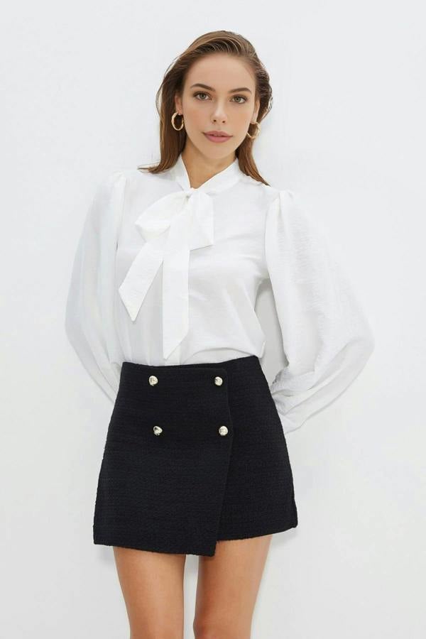 WOVCOR Woven Shirt with Collar Scarf Detail