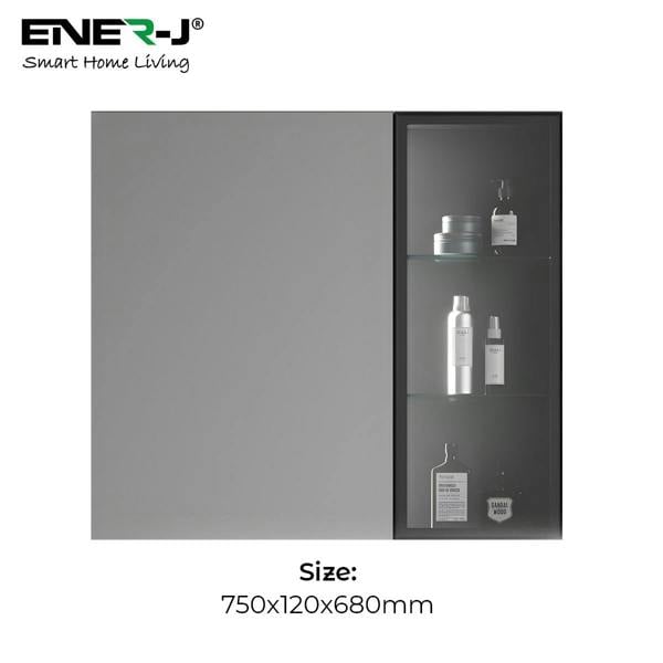 ENER-J Black Aluminum LED Mirror Cabinet - Sleek Rectangular Design, 75x68 cm