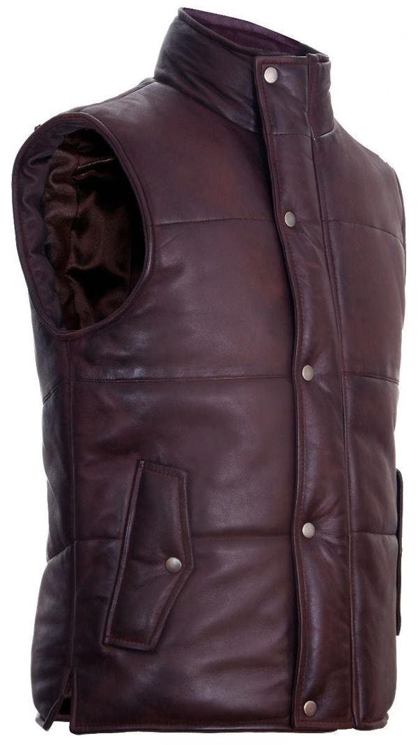 Infinity Leather Mens Puffer Warmer Waistcoat Sleeveless Padded Leather Jacket