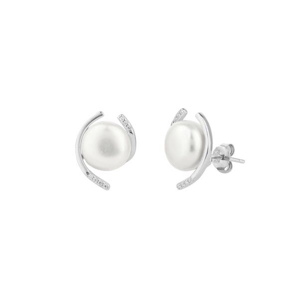 Spero London Sterling Silver Whimsy Swirl Pearl Earring