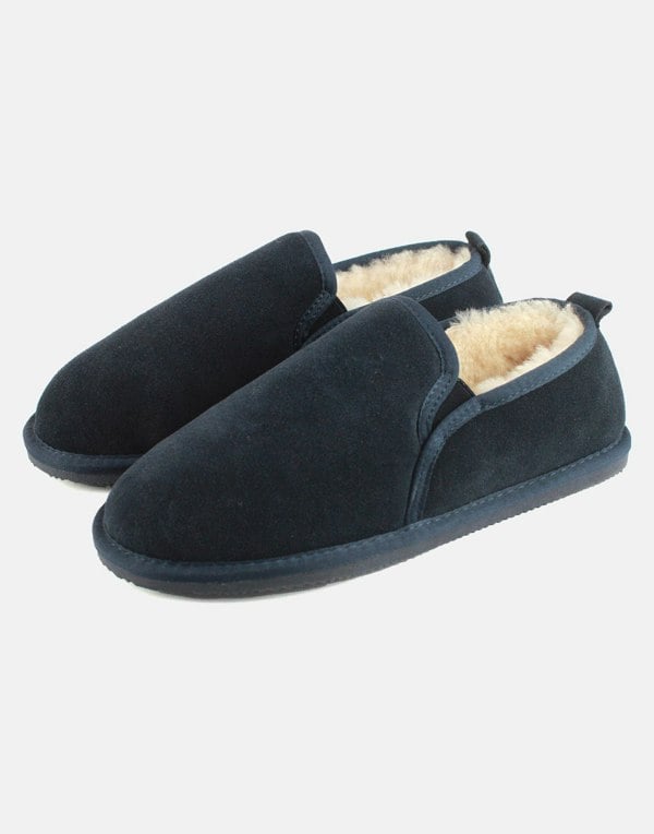 Men's Fife Sheepskin and Suede Slipper Boots – Navy - British Boxers