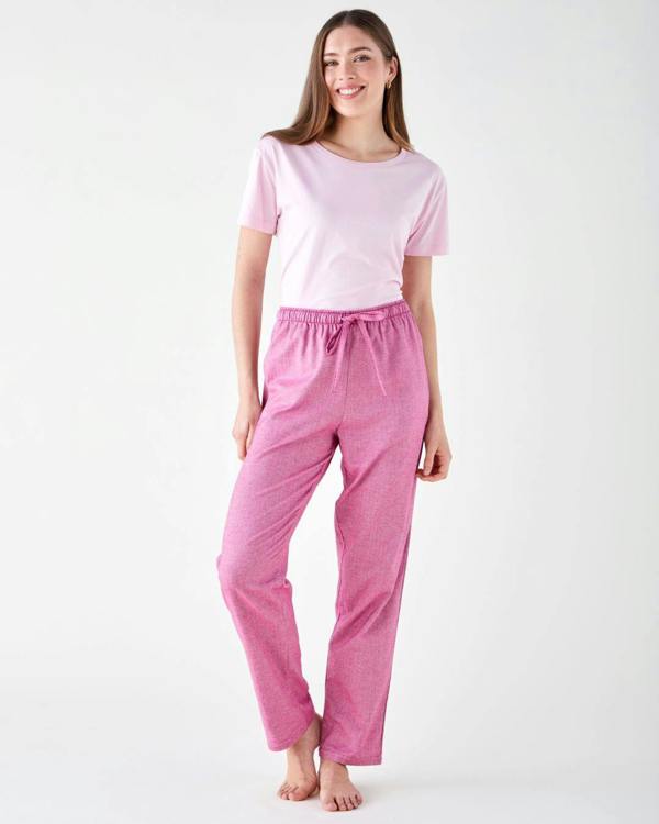 British Boxers Women's Brushed Cotton Pyjama Trousers - Dusty Pink Herringbone