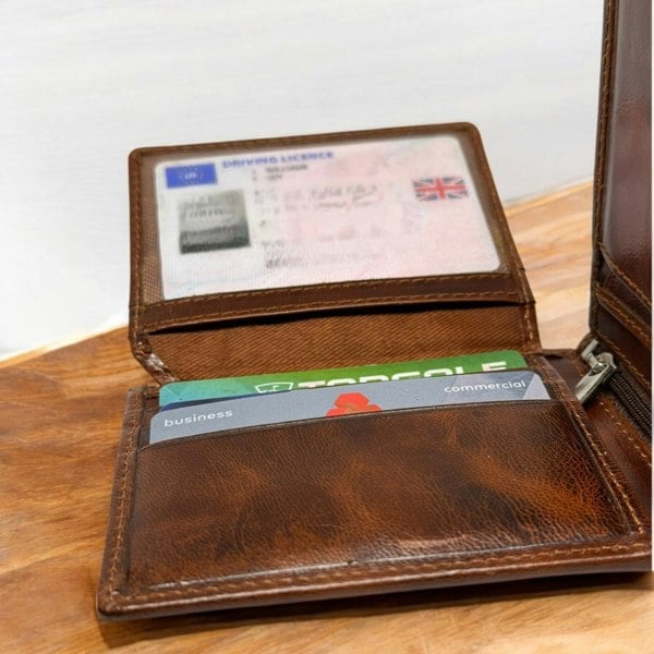 SPORTGIFTZ - Buffalo Leather Rugby Wallet | RFID Protection | 7 Card Slots | Coin Pouch & ID Holder | Rugby Fan Accessory