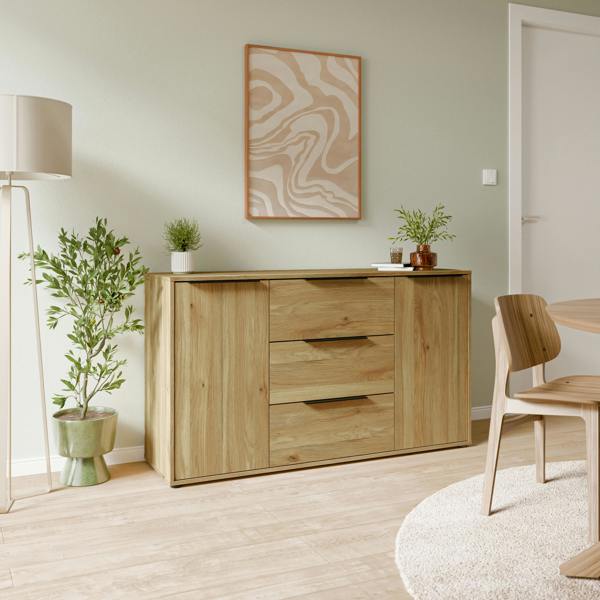 Furniture To Go Orkney 3 Drawer Sidebaord with 2 Doors in Mauvella Oak