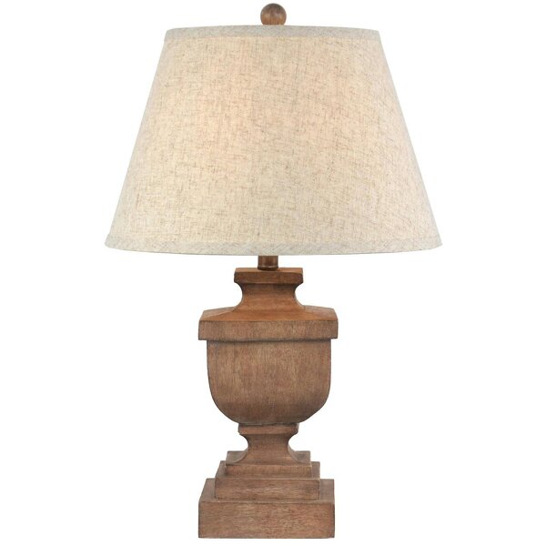Wyld Haus Bormes Wooden Pedestal Table Lamp With Cream Linen Shade