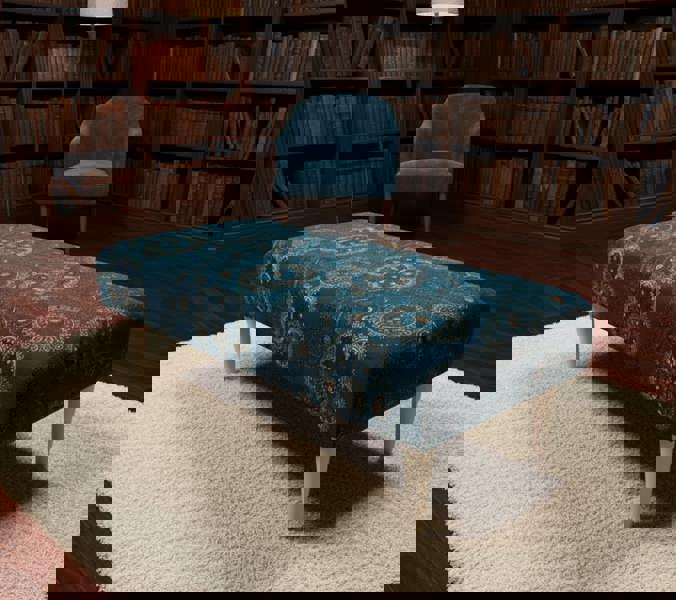 Premium Loop Floral Green Pattern Footstool Ottoman Bench for Living Room - ISTOOLS