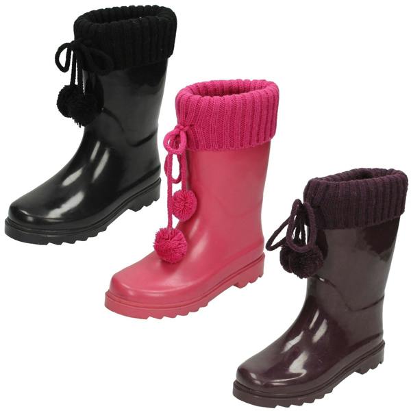 Spot On Girls Spot On Knitted Collar Wellington Boots