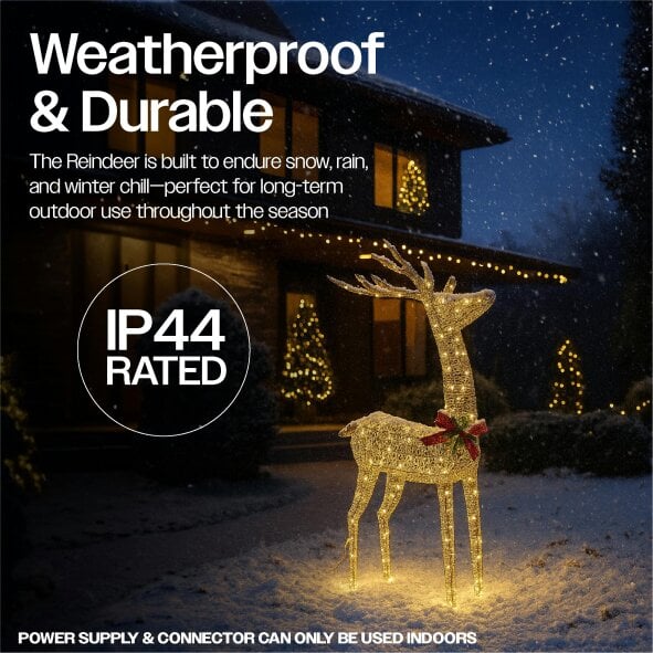 Scotts of Stow Xmas Haus 127CM Gold Rattan LED Christmas Holiday Festive Deer