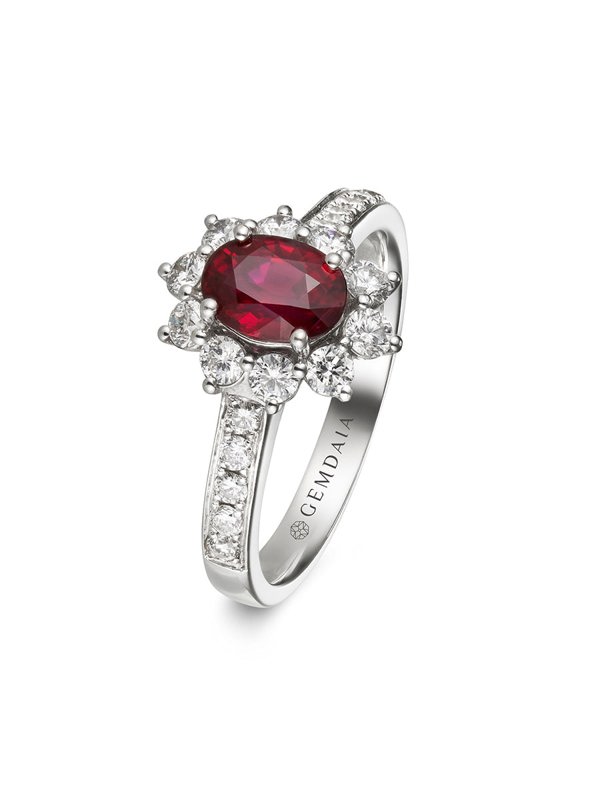 Gemdaia Natural Ruby & Diamond Halo Ring