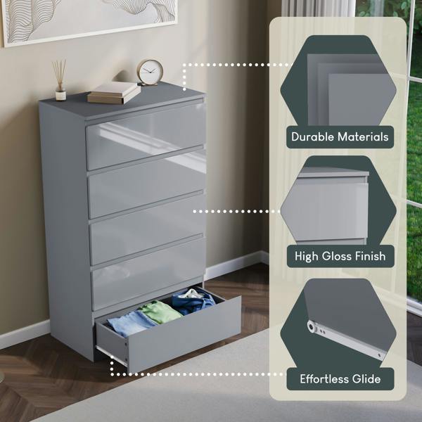 Vida Designs Glinton 5 Drawer Chest, Black