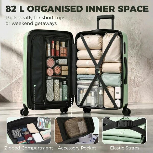 28Inch Suitcase, ABS Hard Shell Checked Luggage with TSA Lock, Spinner Wheels, Telescopic Handle, Green