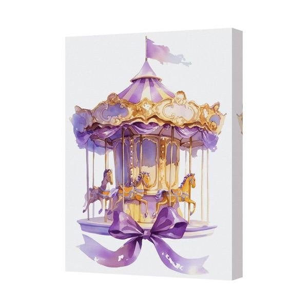 Benjamin Tate Design Purple Carousel Horse Canvas Wall Art Gold Accents